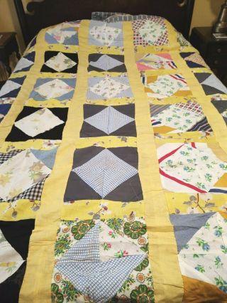 Vintage Quilt Top - Diamond Square Hand Sewn 70x80