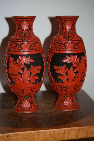 A Fine Chinese Cinnabar Vases - Rare Shape