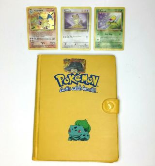 Rare 1999 Pokemon Base Set Holo Charizard 4/102 Card W/ Bulbasaur Binder Bundle