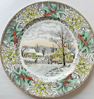 Antique Adams Winter Scenes N.  Currier England Winter Scene Plate 10.  5 "