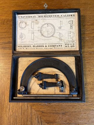 Very Rare Gilbert Harris & Co Univer.  Micrometer W Case & Paperwork Make Offer