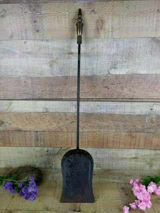 Primitive Ash Coal Shovel Antique Iron Fireplace Hearth Tool Brass Finial