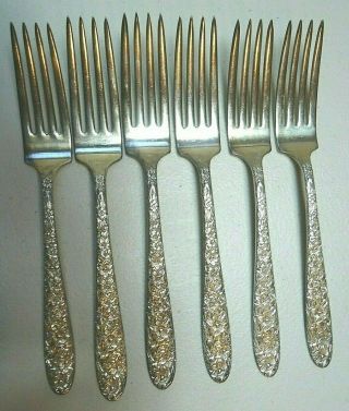 6 Narcissus Forks Marked W/ National Silver Co.  Aa Stamp.  Art Deco