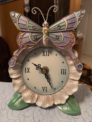 Purple Pink Pastel Colors Flower Butterfly Table Top Stand Up Clock Rare Unique