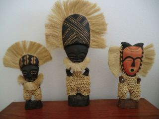 Africa Tribal Cultural Art Wood Handmade Protection Statues 3 Zimbabwe Vintage