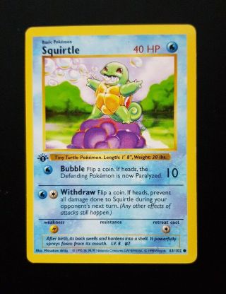 ⚡ex / Nm Squirtle 1st Edition Shadowless Base Set (63/102) Pokemon Card Wotc