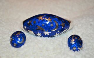 Rare Vintage Kabana Moon & Stars Cuff Bracelet W/matching Earrings