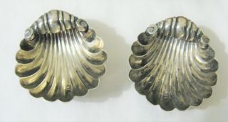 2 Antique Sterling Silver Footed Shell Shaped Salt Dishes - Birmingham England
