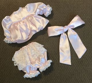 Vintage Baby Doll Dress (5 1/2”) Pink Satiny Lacy Pantaloons Bow