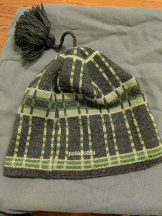 Rare Patagonia Nordic Wool Blend Tassel Ski Hat Beanie Fleece Lined Brim