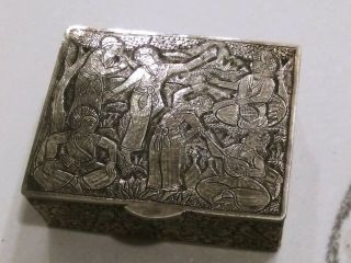 Rare Fine Antique Middle Eastern Solid Silver Pill Snuff Box Hamzeh Lou