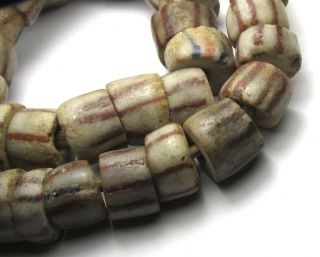 13 " Strand Of 44 Rare Well Worn Large Striped Ghana Sand Cast Glass Beads