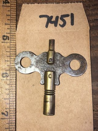 Brass Old Victorian Double End Clock Winding Mantle Key Antique 000 & 6 - 7451