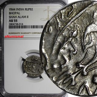 India Bhopal Shah Alam Ii Silver Year 44 Rupee Ngc Au55 Bari Rare Cr - A19