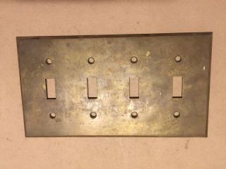 Vintage Plain Bryant Solid Brass 4 Gang Switch Cover Wall Plate.  040 Thick