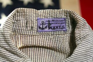 WWII US NAVY WAVES WOMAN ' S SEERSUCKER DRESS NAMED HOSPITAL NURSE RARE 3