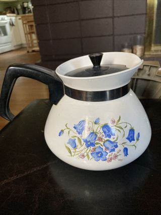 Vintage Corning Ware Canterbury Blue Bells Flower 6 Cup Tea Coffee Pot Lid Rare