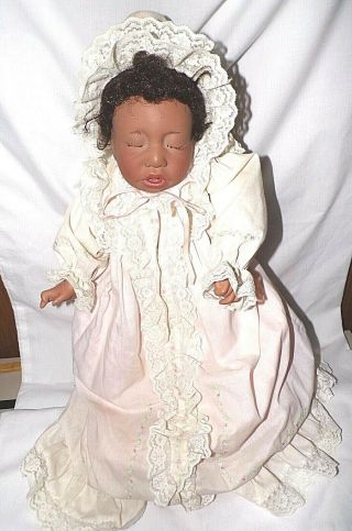Vintage 1985 Lee Middleton " Dear One " Baby Doll Signed 19 " Eyelashes Black