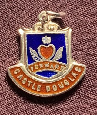 Castle Douglas Forward Rare Silver Travel Shield Enamel Souvenir Charm