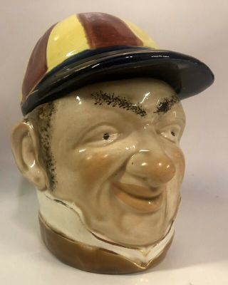 Antique Majolica Toby Figural Tobacco Jar " Smiling Jockey Man " Humidor 3861 Rare