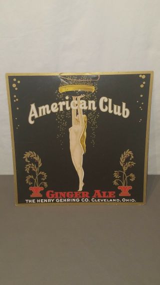 Very Rare Art Deco Nude Advertising Sign American Club Ginger Ale Cleveland Oh
