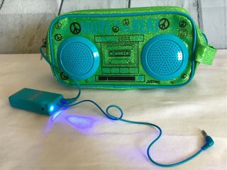 Rare Justice Boom - Box Green Sparkle Clutch Bag Purse Mp3 Music Player W/