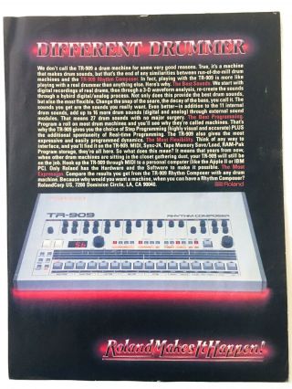 Vintage Roland Tr - 909 Rhythm Composer Rare 1 Page Ad Print Advertisement