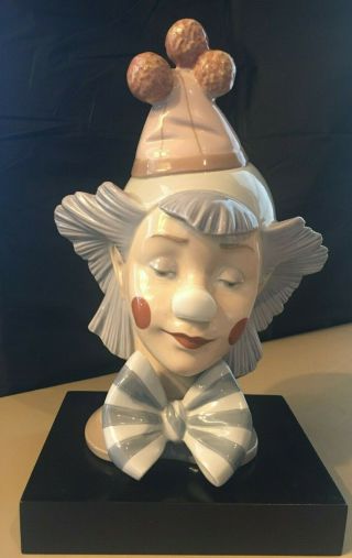 Rare Lladro 5612 Reflecting Clown Bust W/ Pedestal Retired 1994