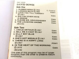 David Bowie - Self Titled - Rare Near Australian Album - Cassette 2