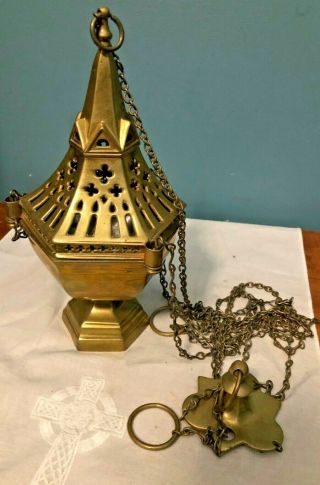 Gorgeous Rare Antique Catholic Church Altar Gold Brass Gothic Censer Thurible