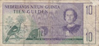 10 Gulden Vg Banknote From Netherlands Guinea 1954 Pick - 14 Very Rare