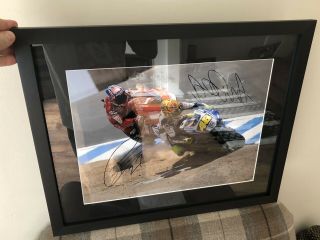 Signed Casey Stoner And Valentino Rossi Large Framed Photo.  Rare.  1