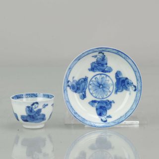 Rare Miniture Antique Kangxi Period Chinese Porcelain Cup Saucer Figures Ladies