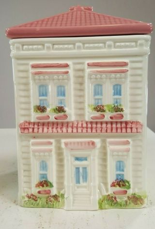 Vintage Cookie Jar Pink Two Story House Collectible Very Rare
