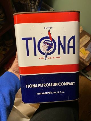 Rare Tiona Petroleum Company Motor Oil Can - Tiopet Indian Female Phila Pa Nj
