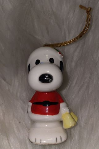 Rare Vintage Peanuts Santa Snoopy With Bell Christmas Ornament 1958 Japan Cute