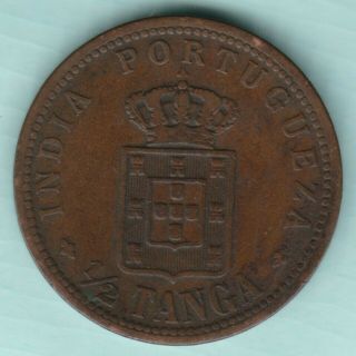 Portugese India Goa Carlos I 1/2 Tanga Rare Copper Coin