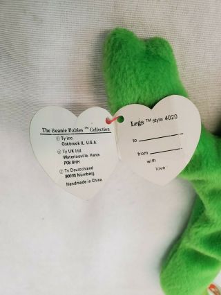TY Beanie Babies Vintage Legs The Frog 3rd gen/1st tush tag 1993 RARE PVC 3