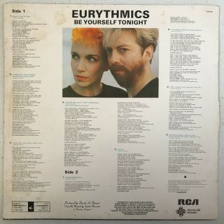 Eurythmics Rare Israel Lp Be Yourself Tonight Vinyl Record Annie Lennox