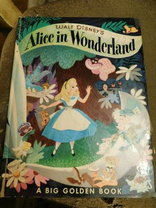 Vtg Rare Walt Disney Alice In Wonderland 1951 A Big Golden Hb Book Gold Press