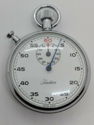 Rare Vintage Tradition Swiss Made Mechanical Chrome Stop Watch,