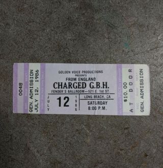 Rare Charged G.  B.  H.  Punk Ticket Stub 1986 Fenders Ballroom La Punk Flyer Poster