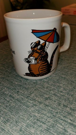 B Kliban Tourist Cat Coffee Mug Tea Cup Kiln Craft England Vintage 1980 Rare