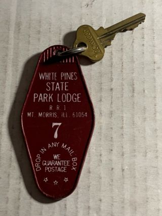 White Pines State Park Hotel Motel Key Fob & Key Mt.  Morris Illinois Rare 7