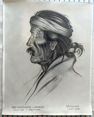 Rare Vintage Painting Native American Art Navajo Indian Warrior Print