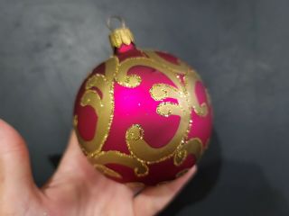 Rare Vintage Purple Pink And Gold Swirls Glass Ball Christmas Ornament