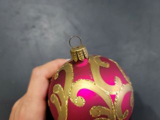 Rare Vintage Purple Pink and Gold Swirls Glass Ball Christmas Ornament 2