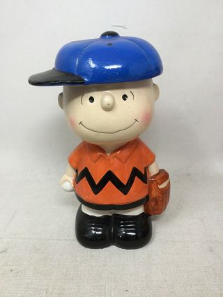 1971 Vintage Hand Painted Ceramic Peanuts Ufs Coin Bank Charlie Brown Rare 7.  5”