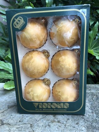 Visions By Holly 6 Golden Speckled Glass Xmas Tree Ornaments Boxed Rare Color