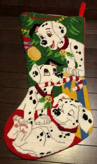 Rare Vintage Disney 101 Dalmatians Needlepoint Christmas Stocking